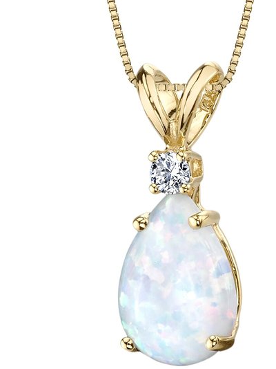 Peora 14 Karat Yellow Gold Pear Shape Created Opal Diamond Pendant product