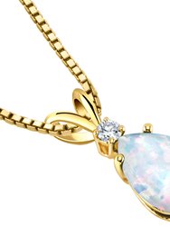14 Karat Yellow Gold Pear Shape Created Opal Diamond Pendant