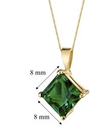 14 Karat Yellow Gold Princess Cut 2.25 Carats Created Emerald Pendant