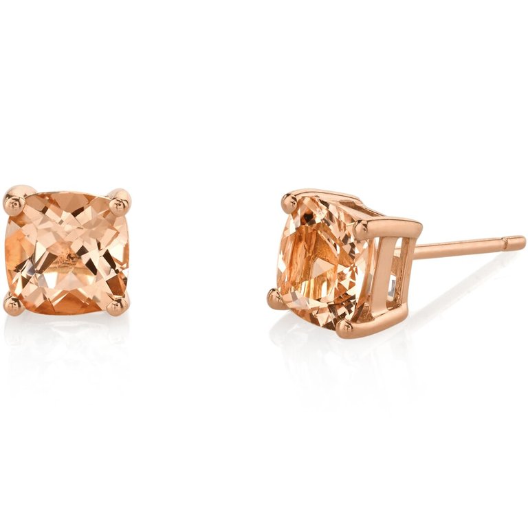 14K Rose Gold Cushion Cut 1.50 Carats Morganite Stud Earrings - 14k rose gold
