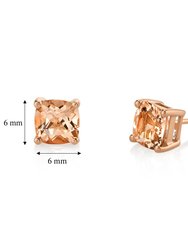 14K Rose Gold Cushion Cut 1.50 Carats Morganite Stud Earrings