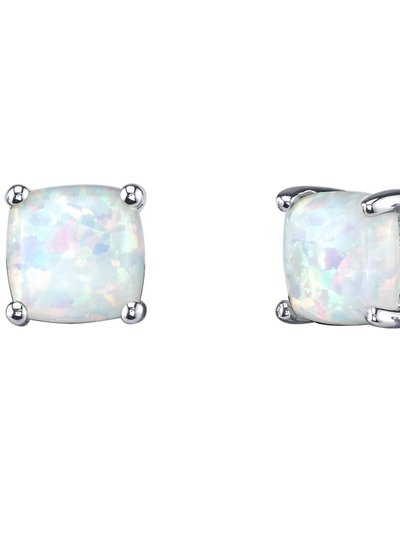 Peora 14K White Gold Cushion Cut Created Opal Stud Earrings product