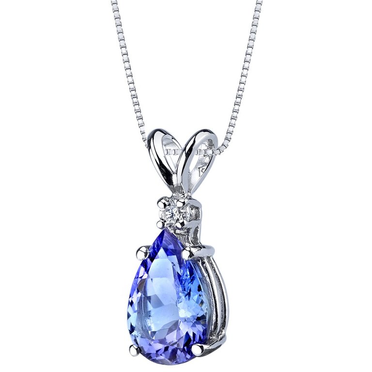 14k White Gold Tanzanite Diamond Tear Drop Pendant - 14k white gold