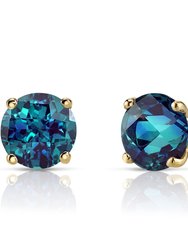 14K Yellow Gold Round Cut 2.00 Carats Created Alexandrite Stud Earrings - 14k yellow gold