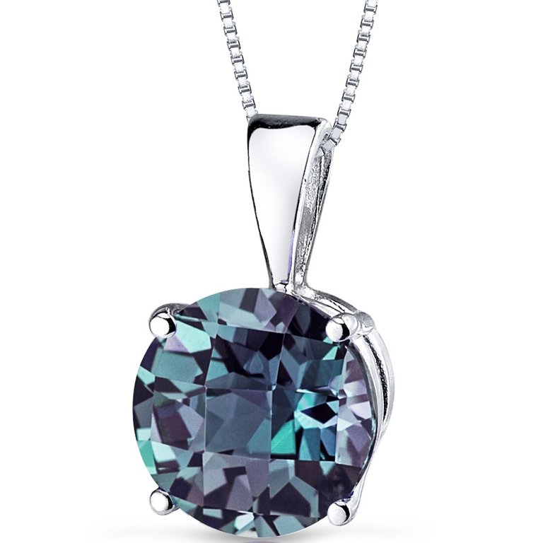 Alexandrite Pendant Necklace 14 Karat White Gold Round - 14k white gold