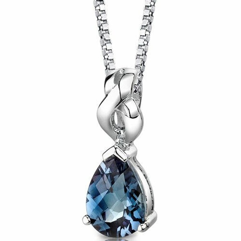 Alexandrite Pendant Necklace Sterling Silver Pear Shape - Blue/Sterling silver
