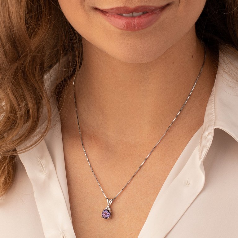 Alexandrite Pendant Necklace Sterling Silver Round