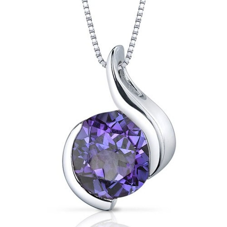 Alexandrite Pendant Necklace Sterling Silver Round - Sterling silver