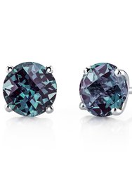 Alexandrite Round Stud Earrings 14 Karat White Gold 2 Carats - 14k white gold