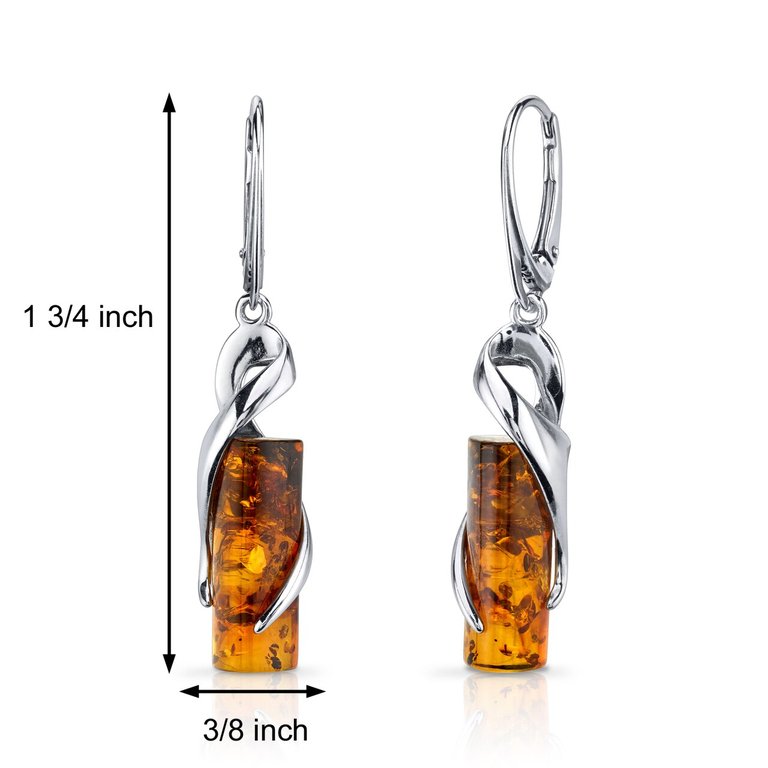 Amber Elliptical Earrings Sterling Silver Cognac Cylindrical