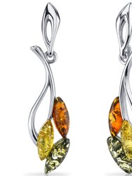 Amber Leaf Dangle Earrings Sterling Silver Multiple Color - Sterling silver