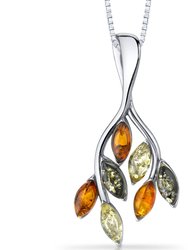 Amber Leaf Pendant Necklace Sterling Silver Multiple Colors - Sterling silver