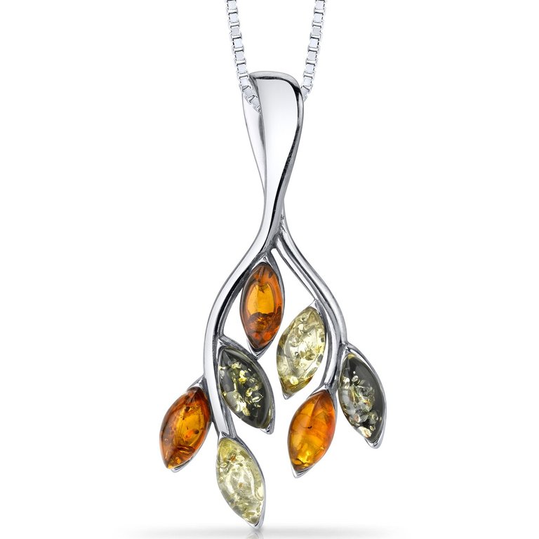 Amber Leaf Pendant Necklace Sterling Silver Multiple Colors - Sterling silver