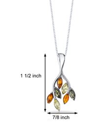 Amber Leaf Pendant Necklace Sterling Silver Multiple Colors