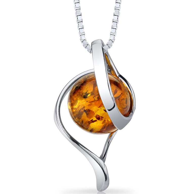 Amber Open Spiral Pendant Necklace Sterling Silver Cognac - Sterling silver