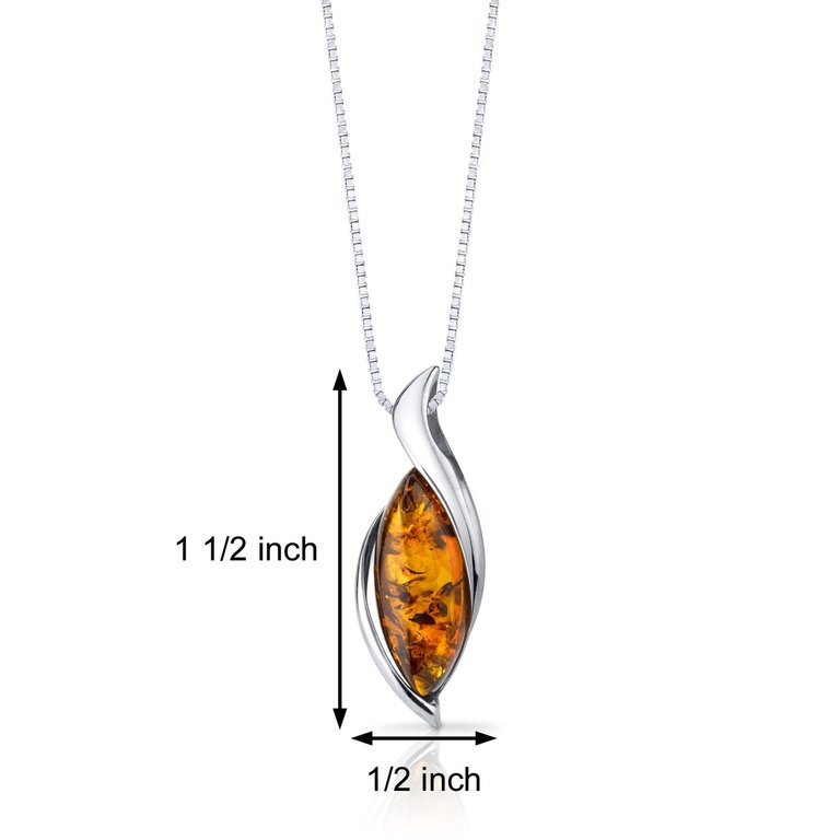 Amber Pendant Necklace Sterling Silver Cognac Color Bezel Set