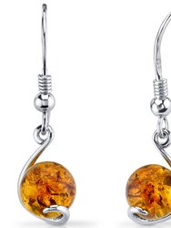 Amber Spherical Fishhook Earrings Sterling Silver Cognac Color - Sterling silver