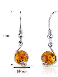 Amber Spherical Fishhook Earrings Sterling Silver Cognac Color