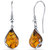 Amber Tear Drop Earrings Sterling Silver Cognac Color Fish Hook - Sterling silver