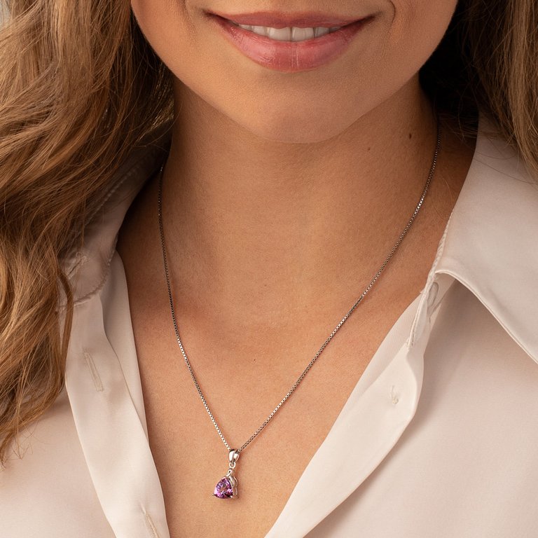 Amethyst Pendant Necklace Sterling Silver Trillion