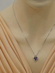 Amethyst Sterling Silver Heart in Heart Pendant Necklace