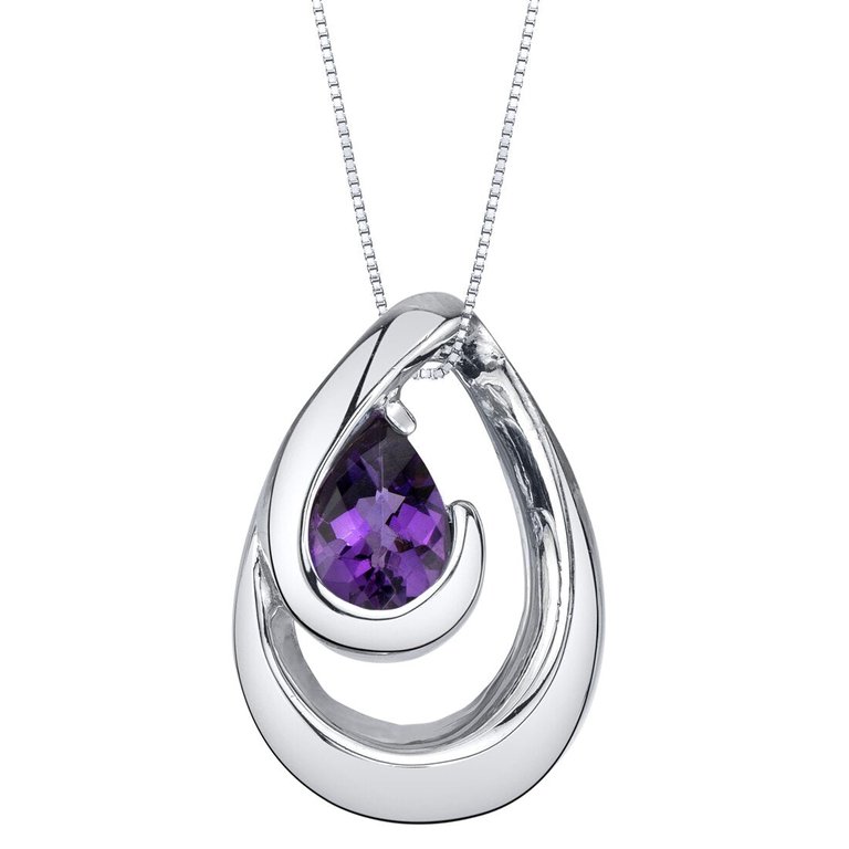 Amethyst Sterling Silver Wave Pendant Necklace - Sterling silver
