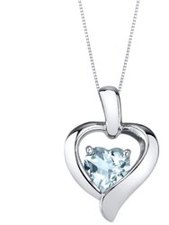 Aquamarine Sterling Silver Heart in Heart Pendant Necklace - Sterling silver