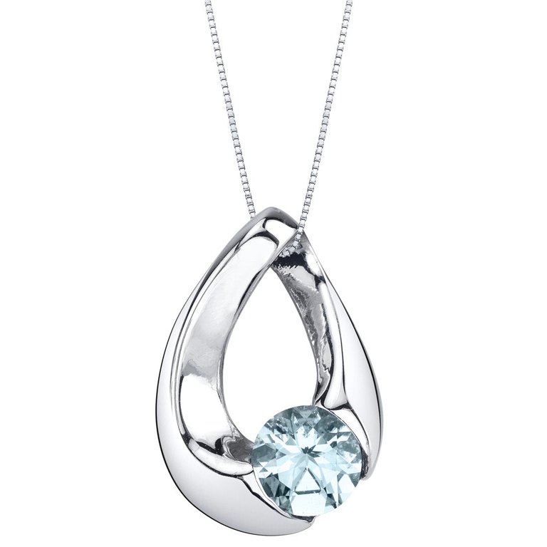Aquamarine Sterling Silver Slider Pendant Necklace - Sterling silver