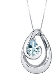 Aquamarine Sterling Silver Wave Pendant Necklace - Sterling silver