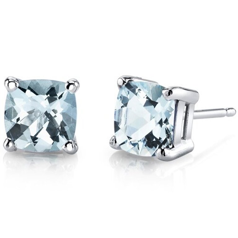 Peora 14k White Gold Aquamarine Stud Earrings 14 Karat White Gold