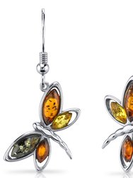 Baltic Amber Butterfly Earrings Sterling Silver Multiple Colors - Sterling silver