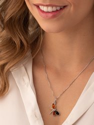 Baltic Amber Butterfly Pendant Necklace Sterling Silver Multiple Colors
