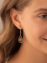 Baltic Amber Dangle Earrings Sterling Silver Cognac Tear Drop