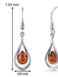 Baltic Amber Dangle Earrings Sterling Silver Cognac Tear Drop