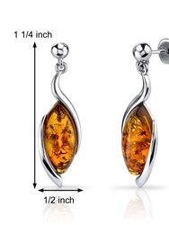 Baltic Amber Earrings Sterling Silver Cognac Color Marquise