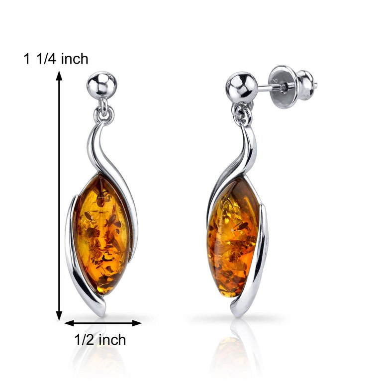 Baltic Amber Earrings Sterling Silver Cognac Color Marquise