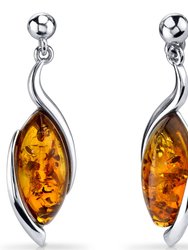 Baltic Amber Earrings Sterling Silver Cognac Color Marquise - Sterling silver