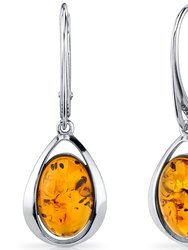 Baltic Amber Earrings Sterling Silver Cognac Color Oval Shape - Sterling silver
