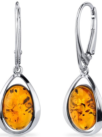 Peora Baltic Amber Earrings Sterling Silver Cognac Color Oval Shape product