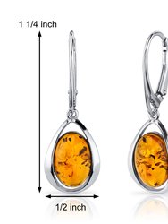 Baltic Amber Earrings Sterling Silver Cognac Color Oval Shape