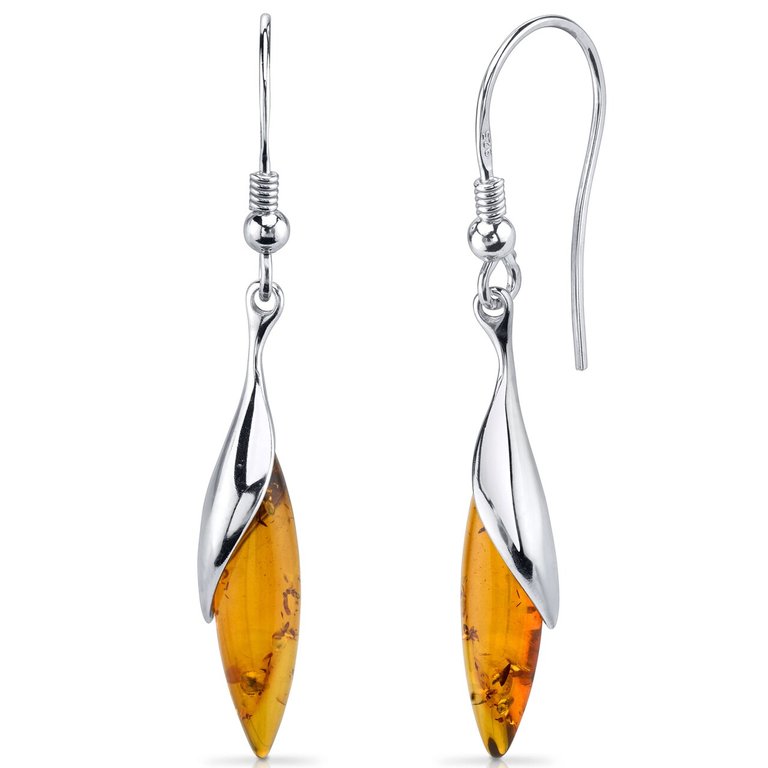 Baltic Amber Earrings Sterling Silver Cognac Color - Sterling silver