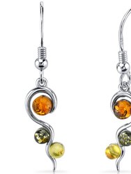 Baltic Amber Earrings Sterling Silver Green Honey Cognac Colors - Sterling silver