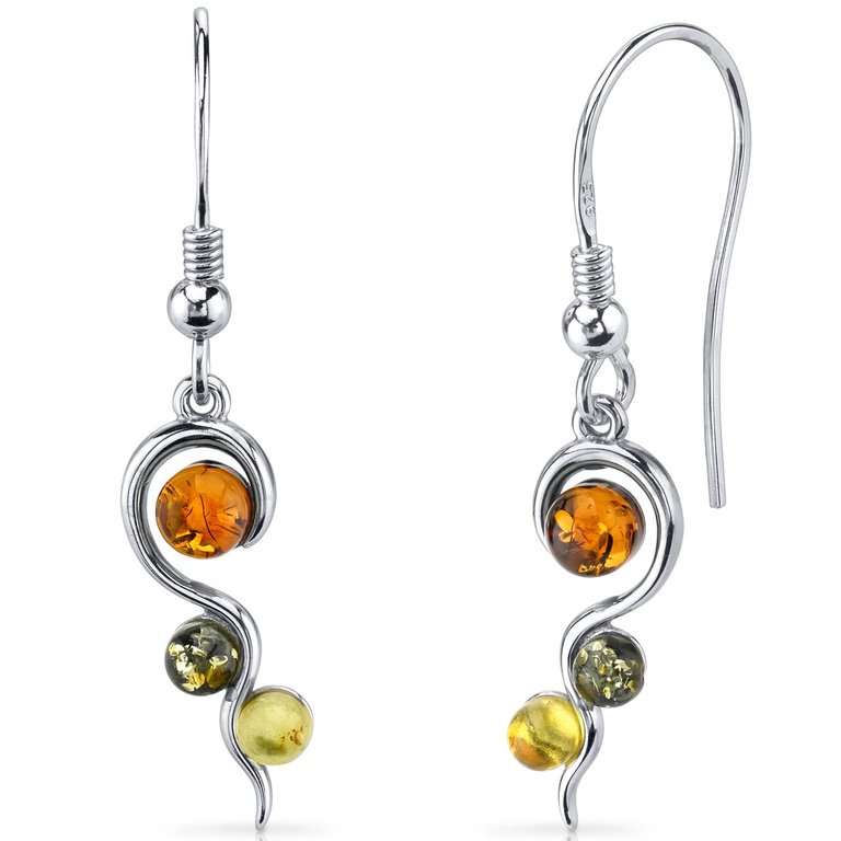 Baltic Amber Earrings Sterling Silver Green Honey Cognac Colors - Sterling silver