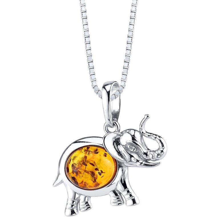 Baltic Amber Elephant Pendant Necklace Sterling Silver Multiple Color - Sterling silver