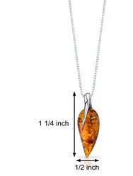 Baltic Amber Leaf Pendant Necklace Sterling Silver Cognac