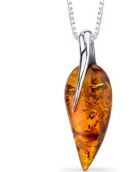Baltic Amber Leaf Pendant Necklace Sterling Silver Cognac - Sterling silver