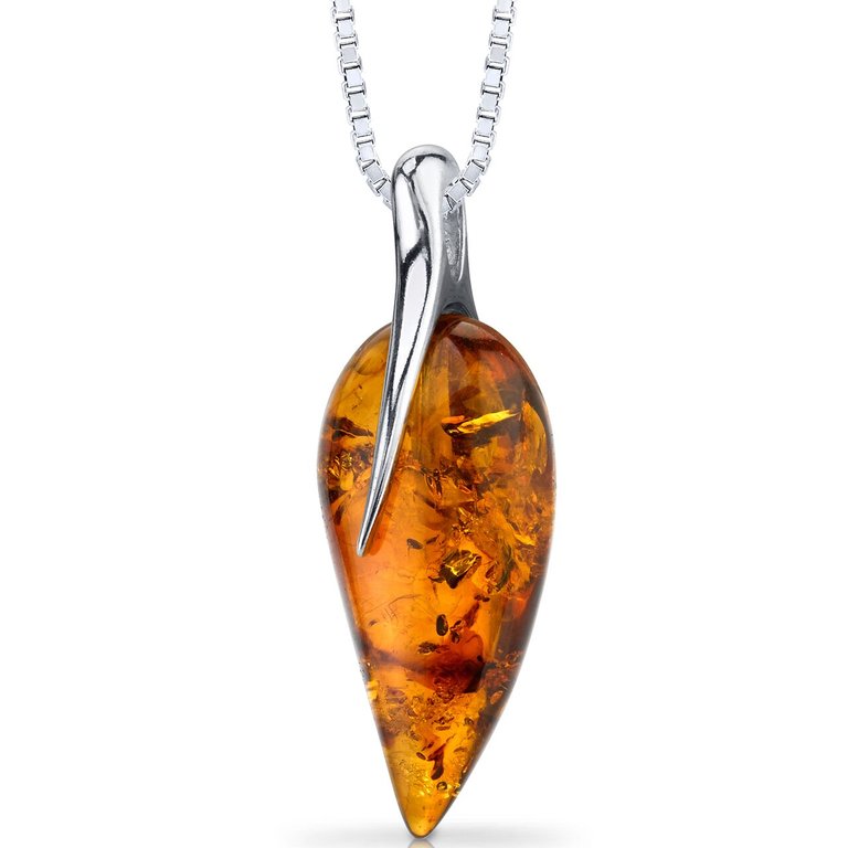 Baltic Amber Leaf Pendant Necklace Sterling Silver Cognac - Sterling silver