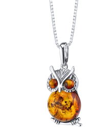 Baltic Amber Owl Pendant Necklace Sterling Silver Multiple Color - Sterling silver