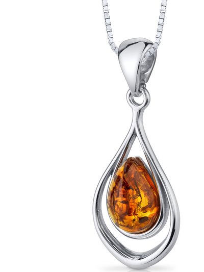 Peora Baltic Amber Pendant Necklace Sterling Silver Cognac Tear Drop product
