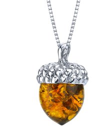 Baltic Amber Sterling Silver Acorn Pendant Necklace - Baltic Amber/Sterling silver